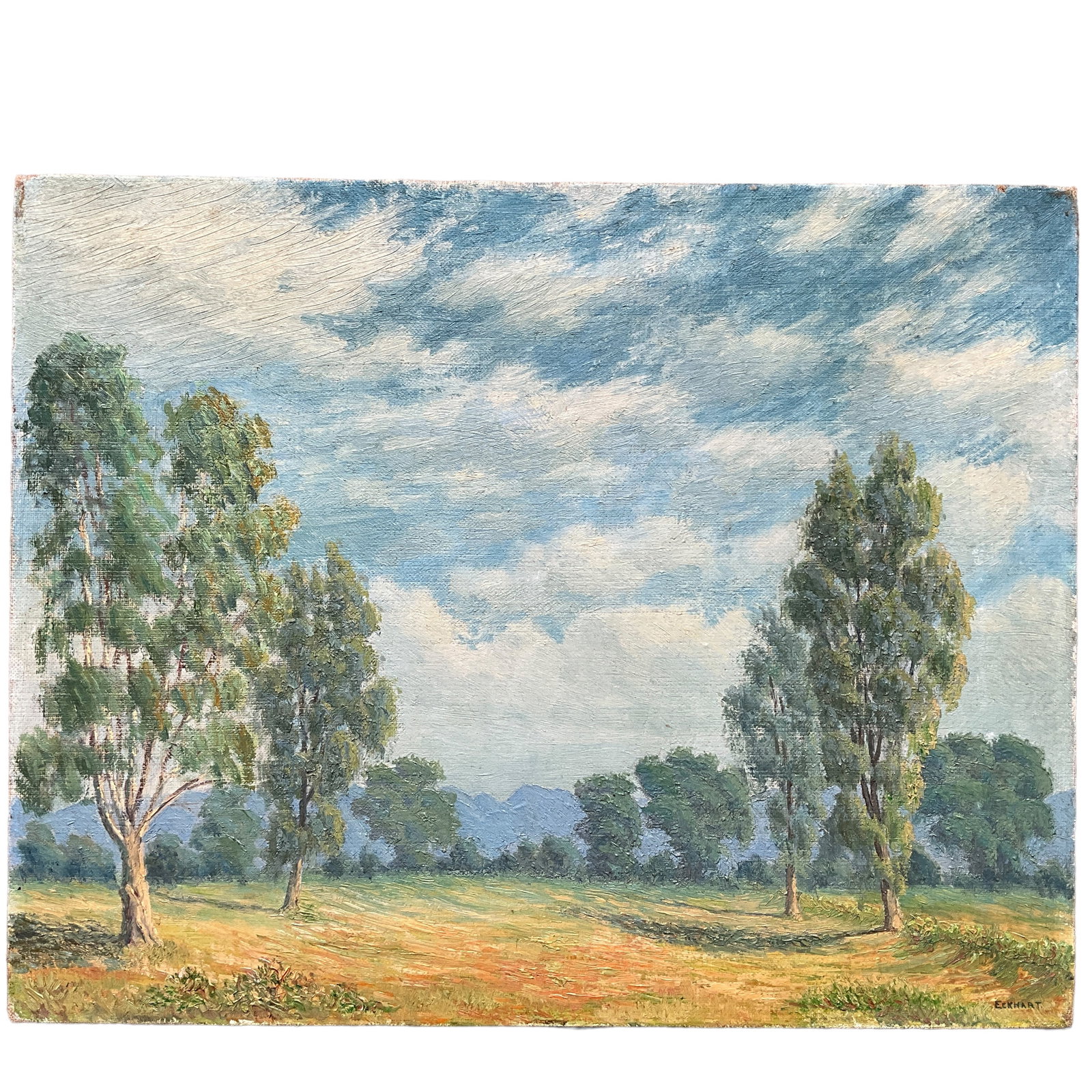 Percy Eckhart (1877-1969), Oil on Canvas, "San Marcos Fairways": 1943 oil on canvas by Percy Eckhart (1867-1969). Artwork is unframed and measures approx. 16" x 20" OA. Eckhart was a painter, businessman, lawyer, cultural leader, and world traveler. He was a gradua