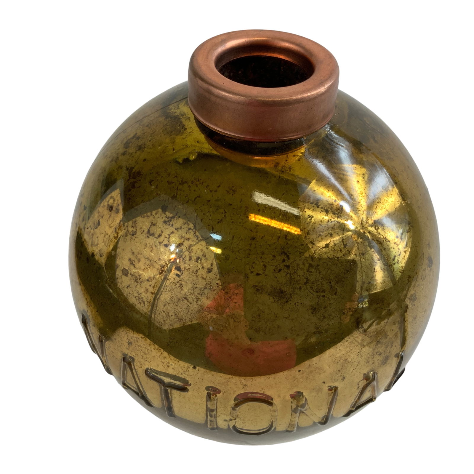 Vintage Lightning Ball, Amber Mercury/Mirror Glass, Copper End Caps (1 of 4)