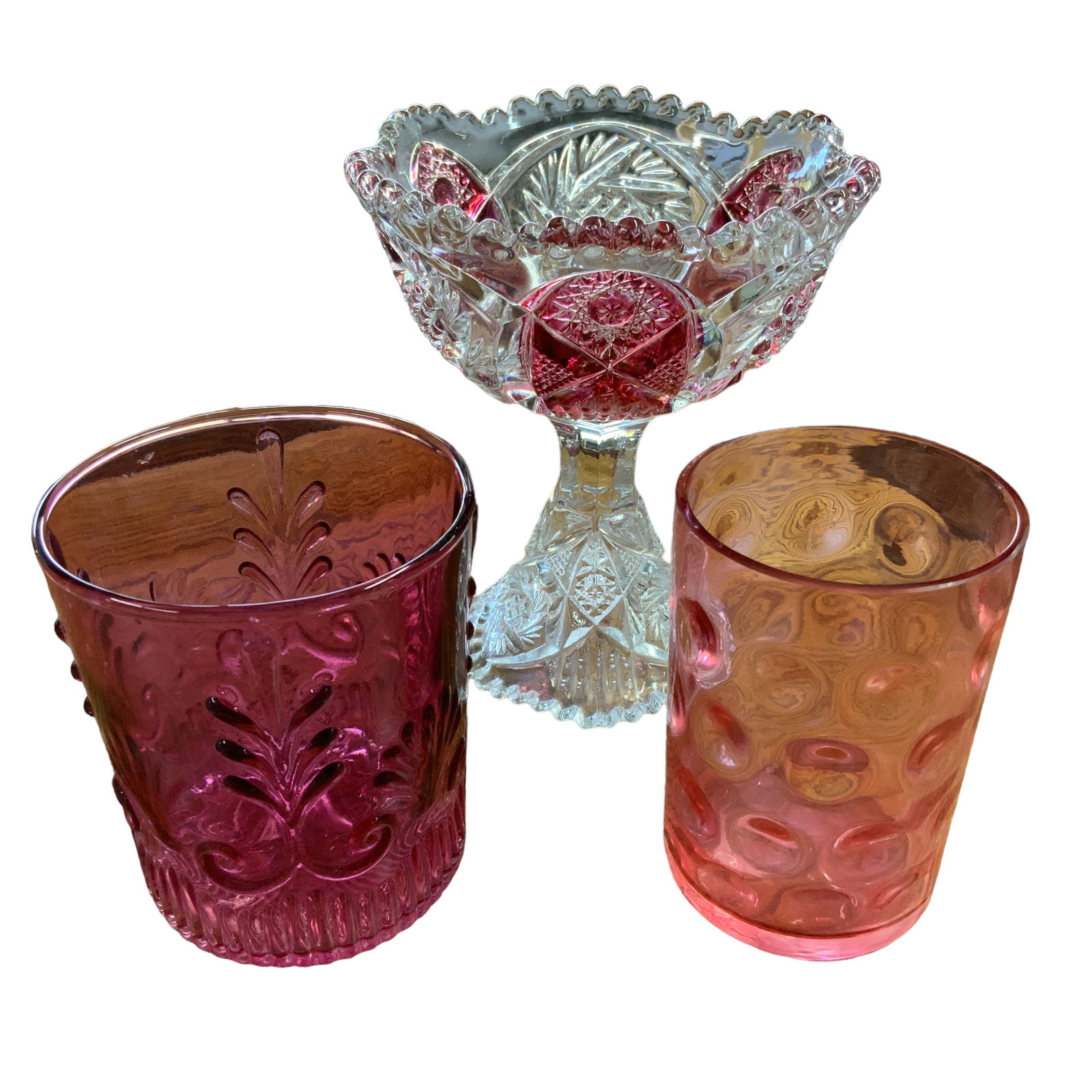 Imperial Glass Whirling Star Ruby Flash Compote, Glassware, Lot of 3 (1 of 6)