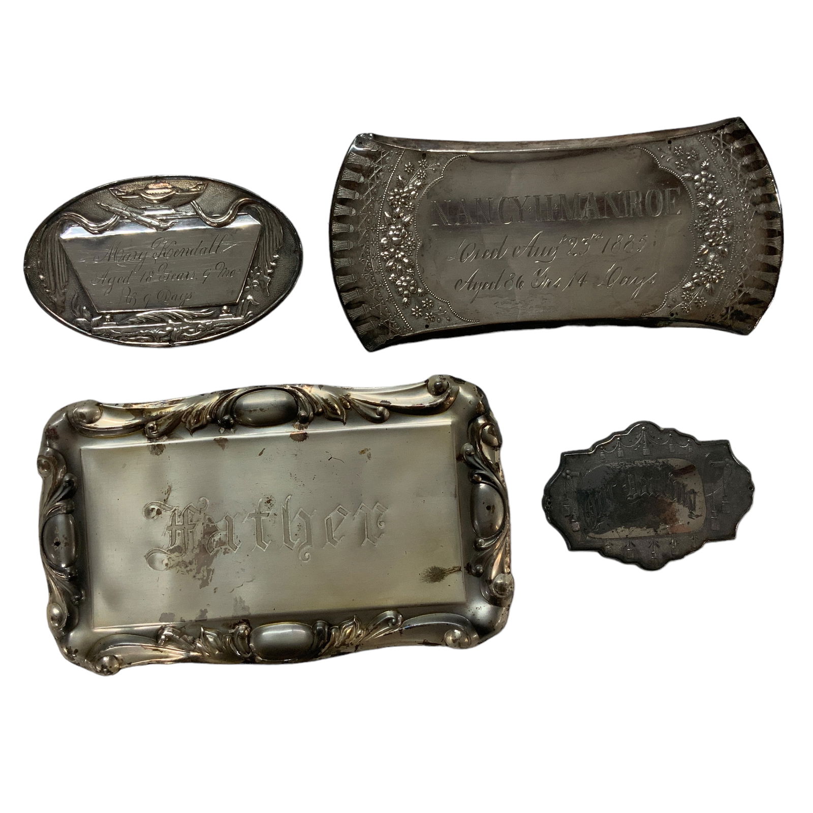 Victorian Era Casket Plaques, Silverplate, Lot of 4 (1 of 2)