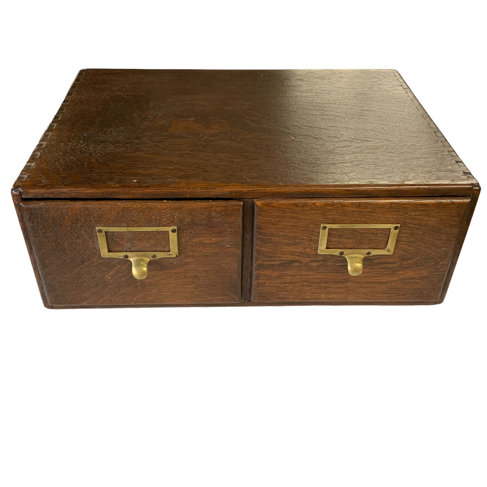 Vintage Table Top Card Catalog Index File Cabinet, 2-Drawer, Brass Accents (1 of 6)