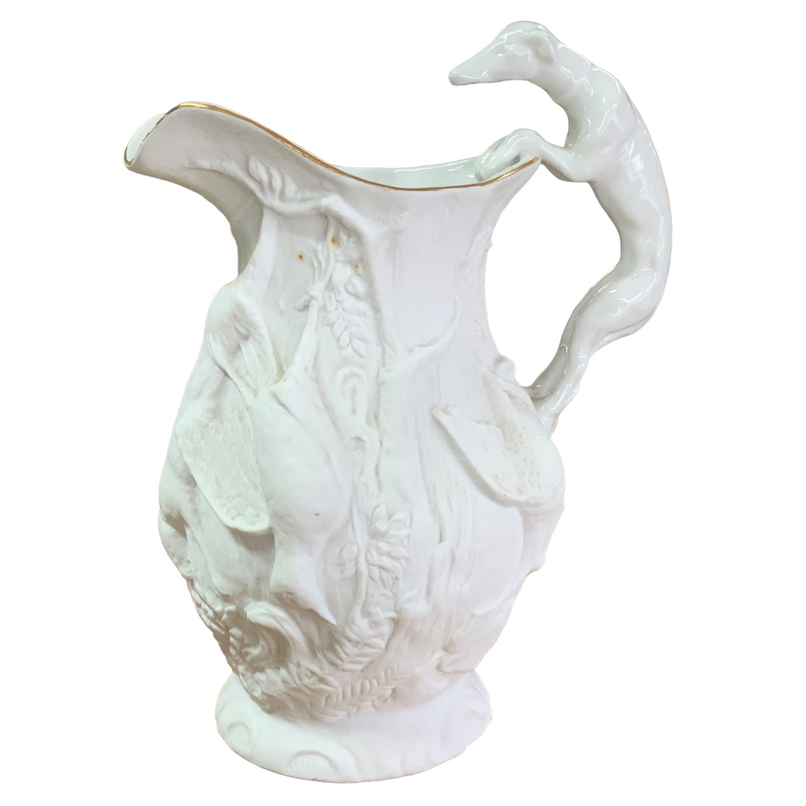 Vista Alegre Game Hunting Pitcher, White Bisque, Gilt Rim (1 of 7)
