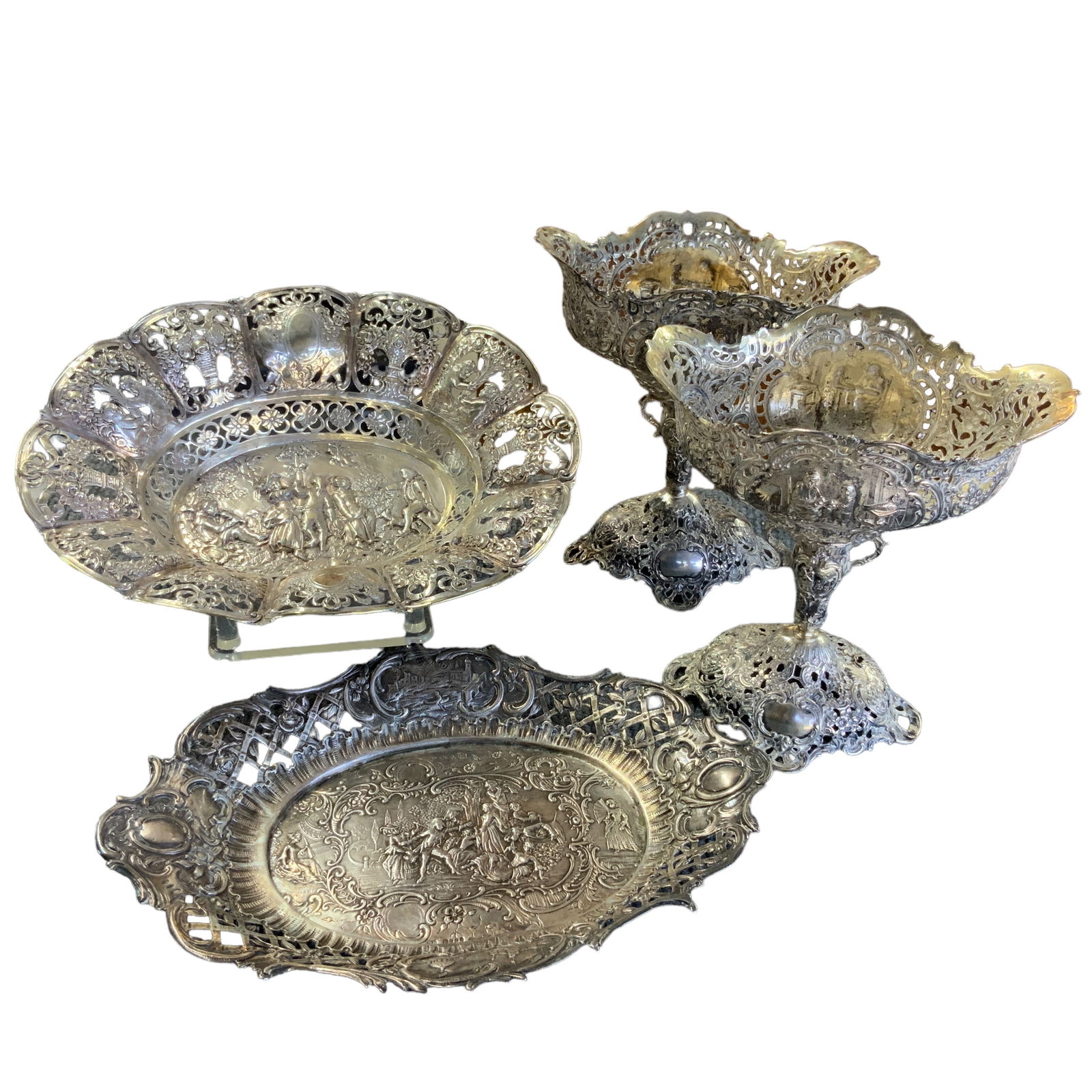 Antique German Silver Ornate Pedestal Bowl pair and Serving Dishes (1 of 11)