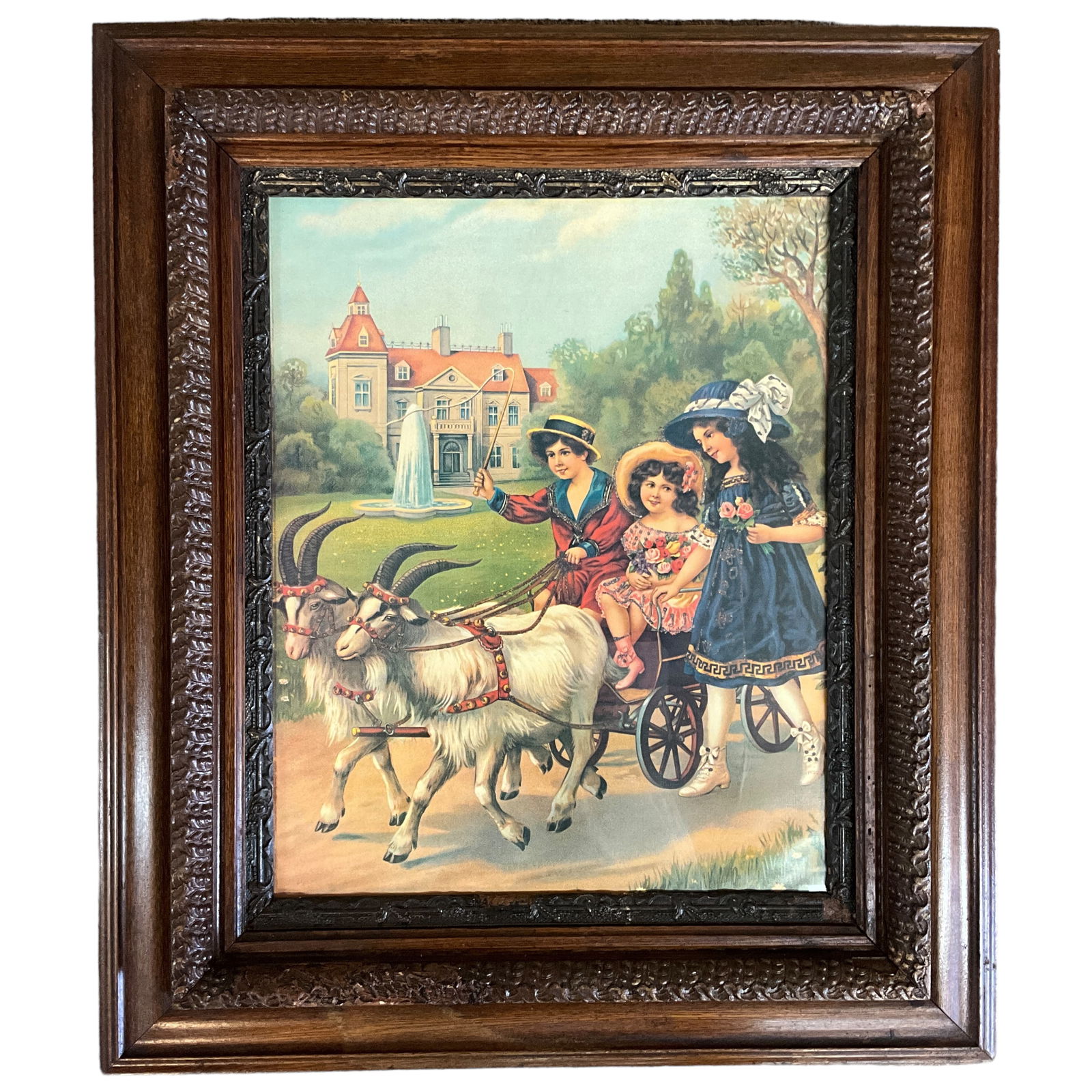 Victorian Lithograph, Children and Goat Wagon (1 of 3)