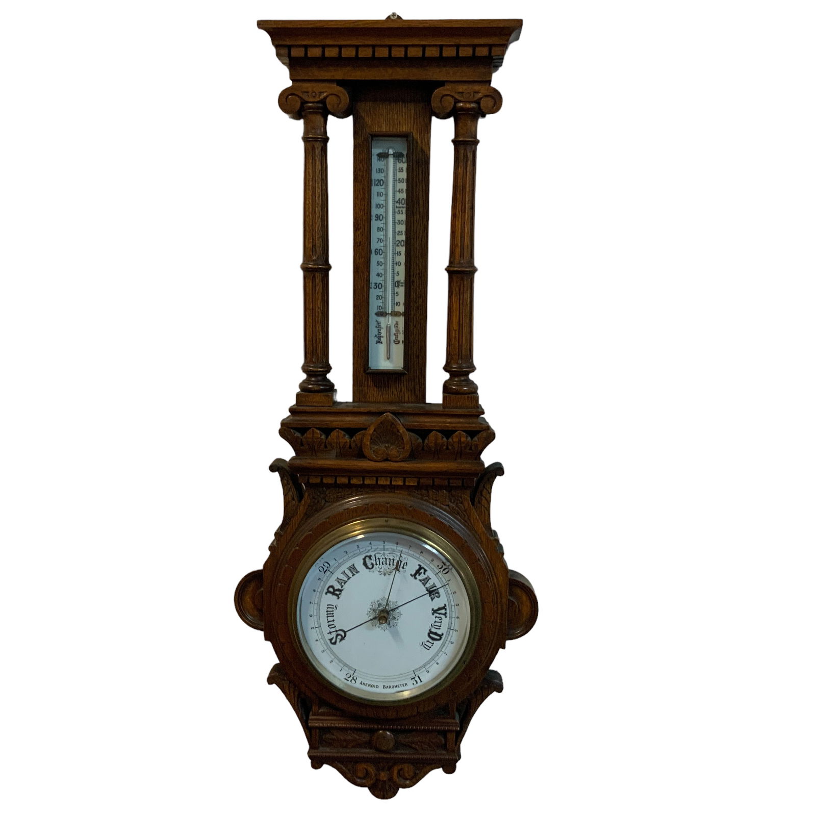 Antique Aneroid Barometer, Oak (1 of 6)