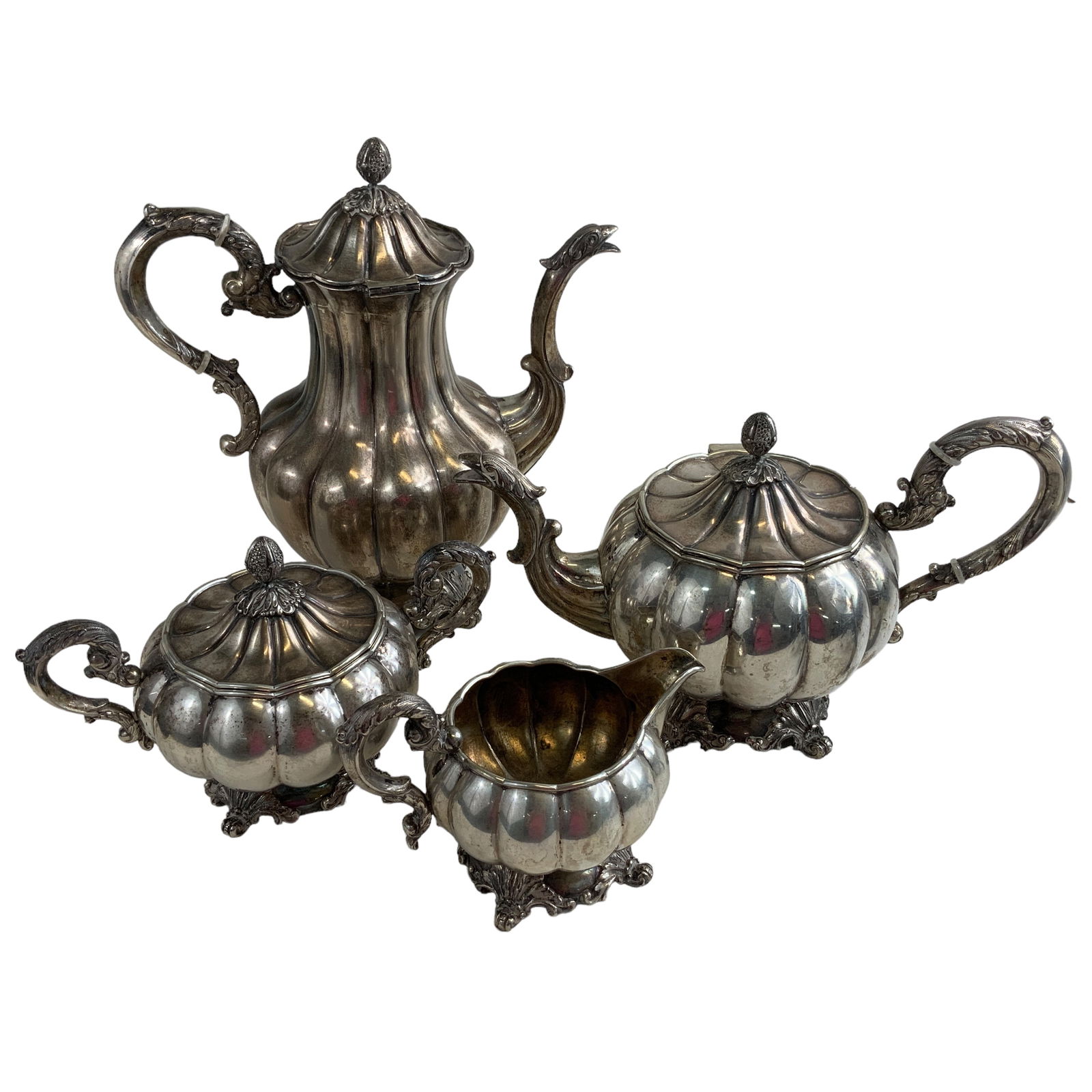 German Silver Tea Set, Pumpkin, 4-Piece (1 of 20)