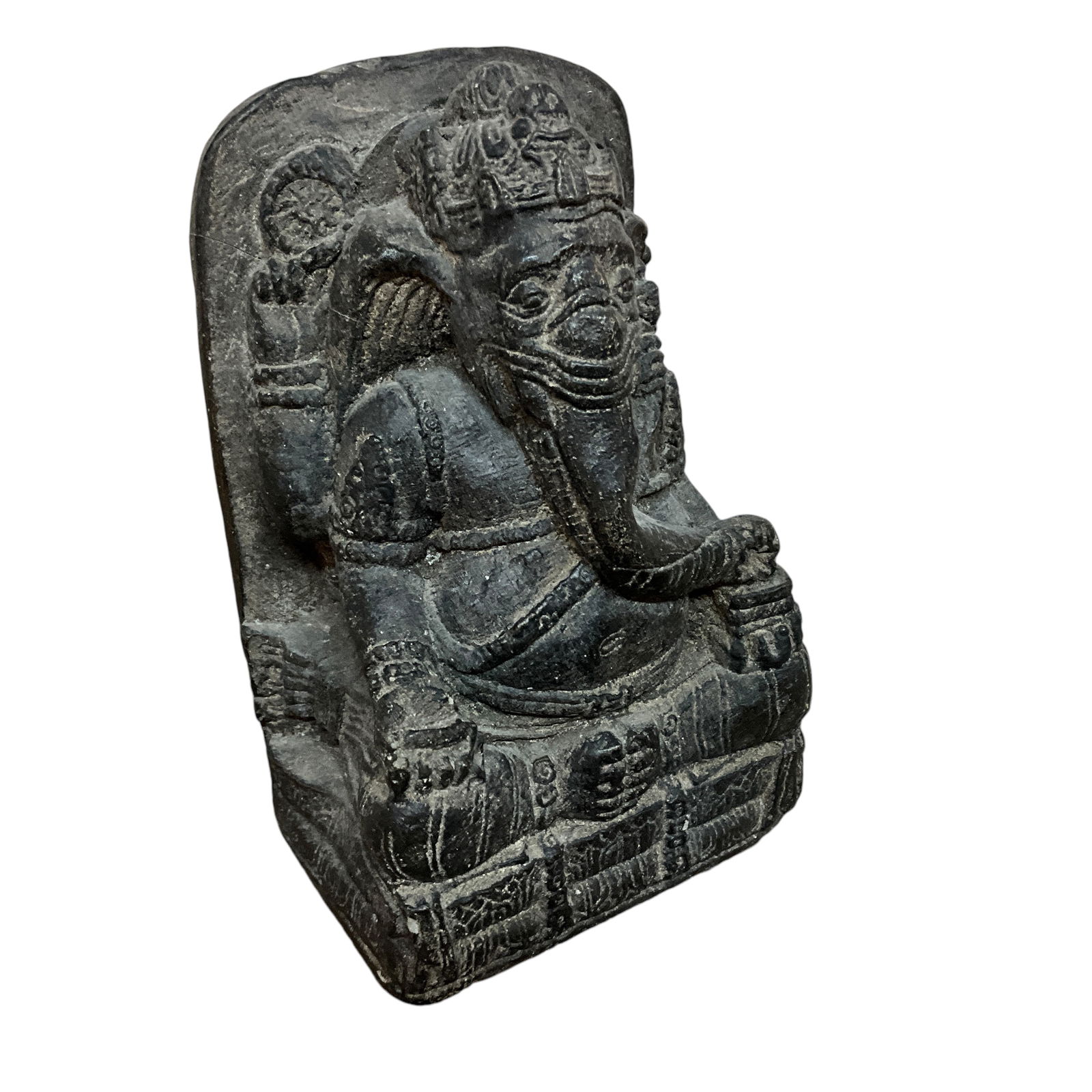 Hindu Diety Ganesha Figurine: Hindu Diety Ganesha soapstone(?) figurine- Ganesha is an elephant headed diety who is known for new beginnings and removing obstacles. Approx. 5.75" high.