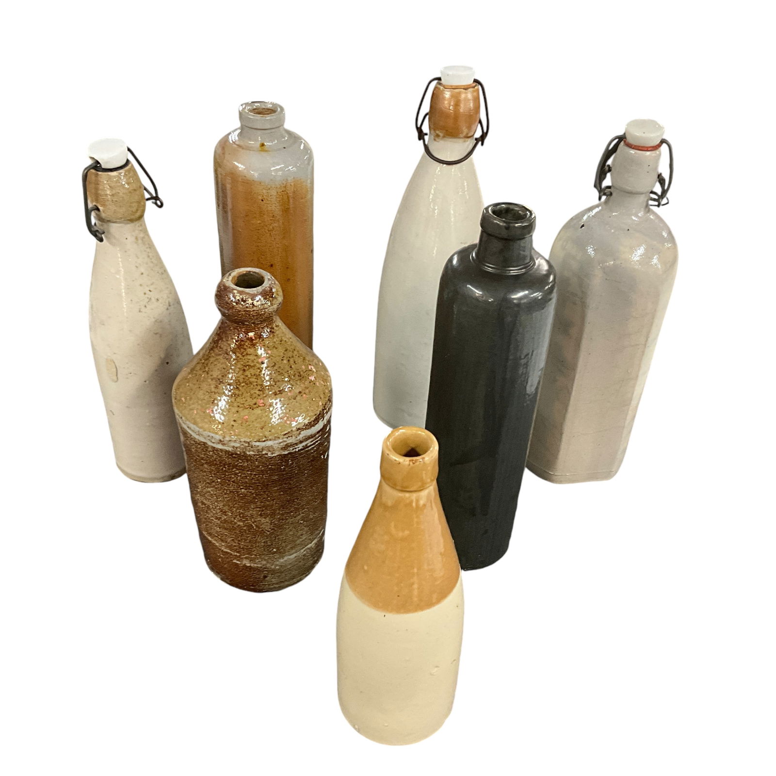 Lot of Seven Stoneware Beer/Liquor Bottles (1 of 1)