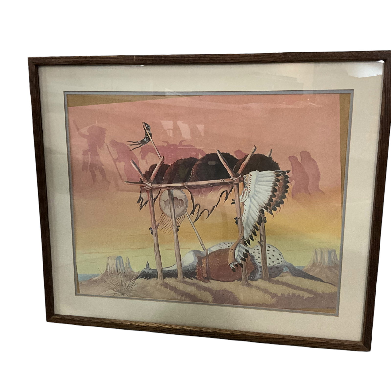 Orville Francis Salway, or Paha Ska (1923-2005) Print of Native American Burial: Well-known Oglala Lakota artist Orville Francis Salway (1923 -2005), or Paha Ska as he was named by Ben Black Elk, was born near White Clay, Nebraska, and lived most of his life in the Black Hills are