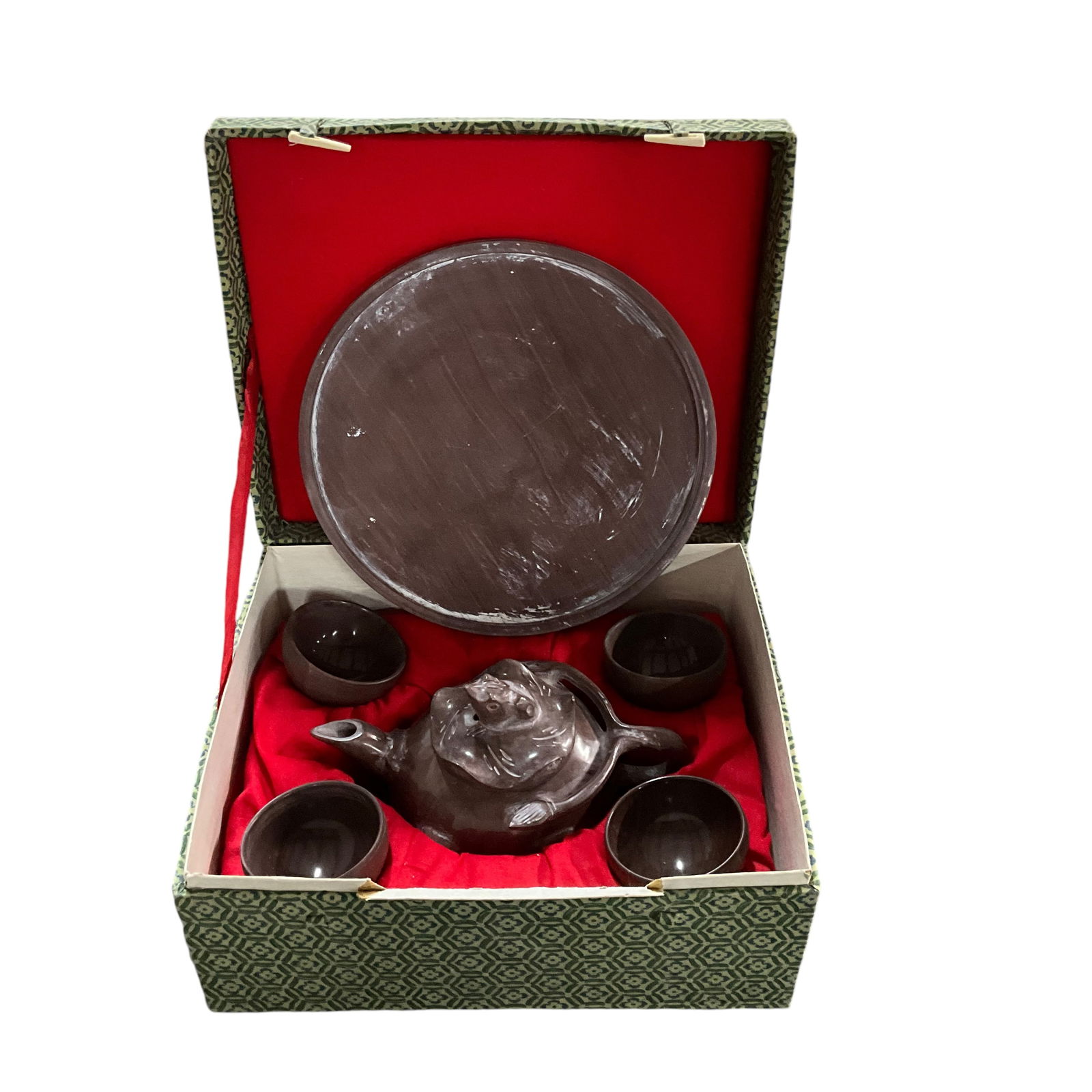 Chinese Soapstone Tea Set in Fitted Box. (1 of 1)