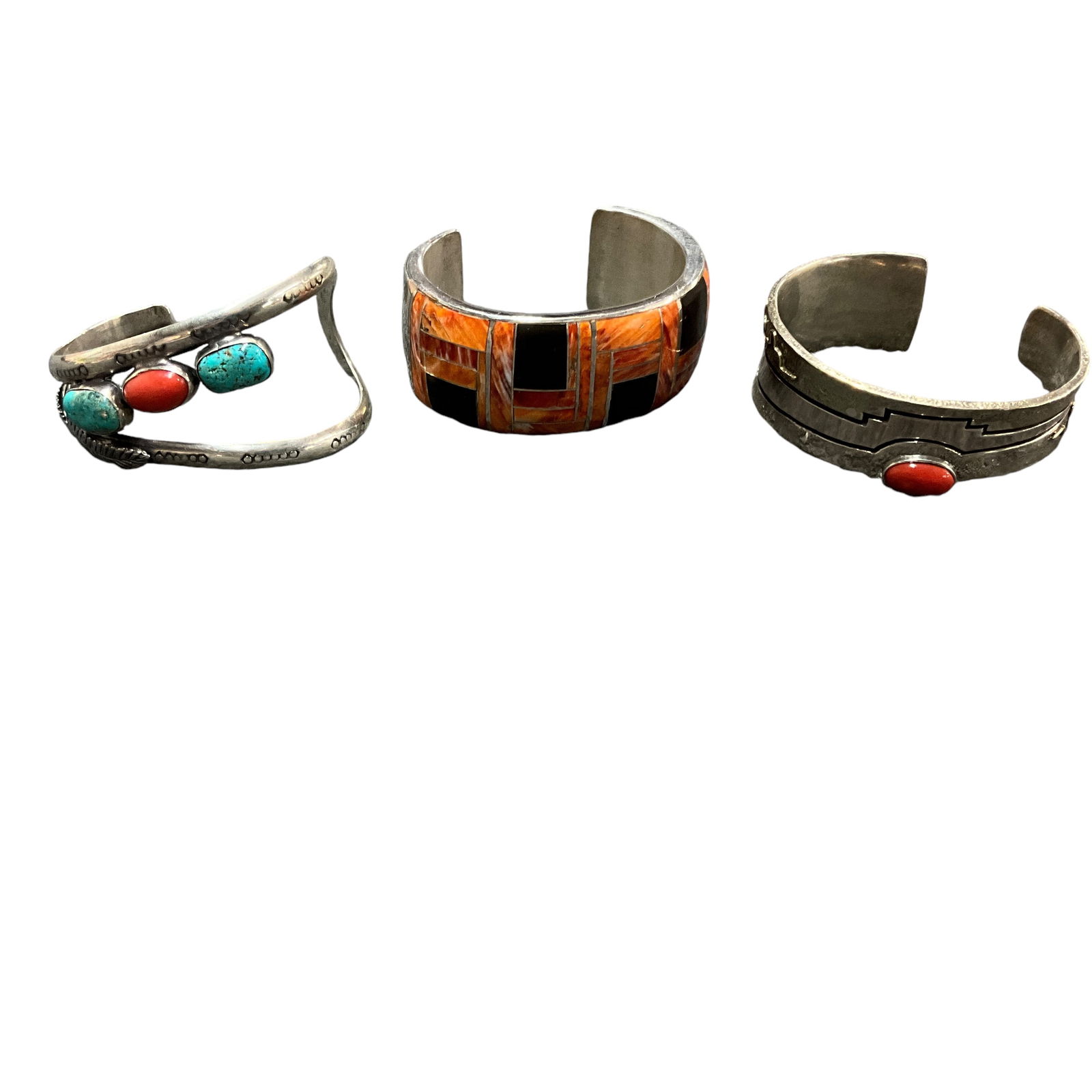 Lot of 3 Southwestern Style Sterling Bracelets (1 of 2)