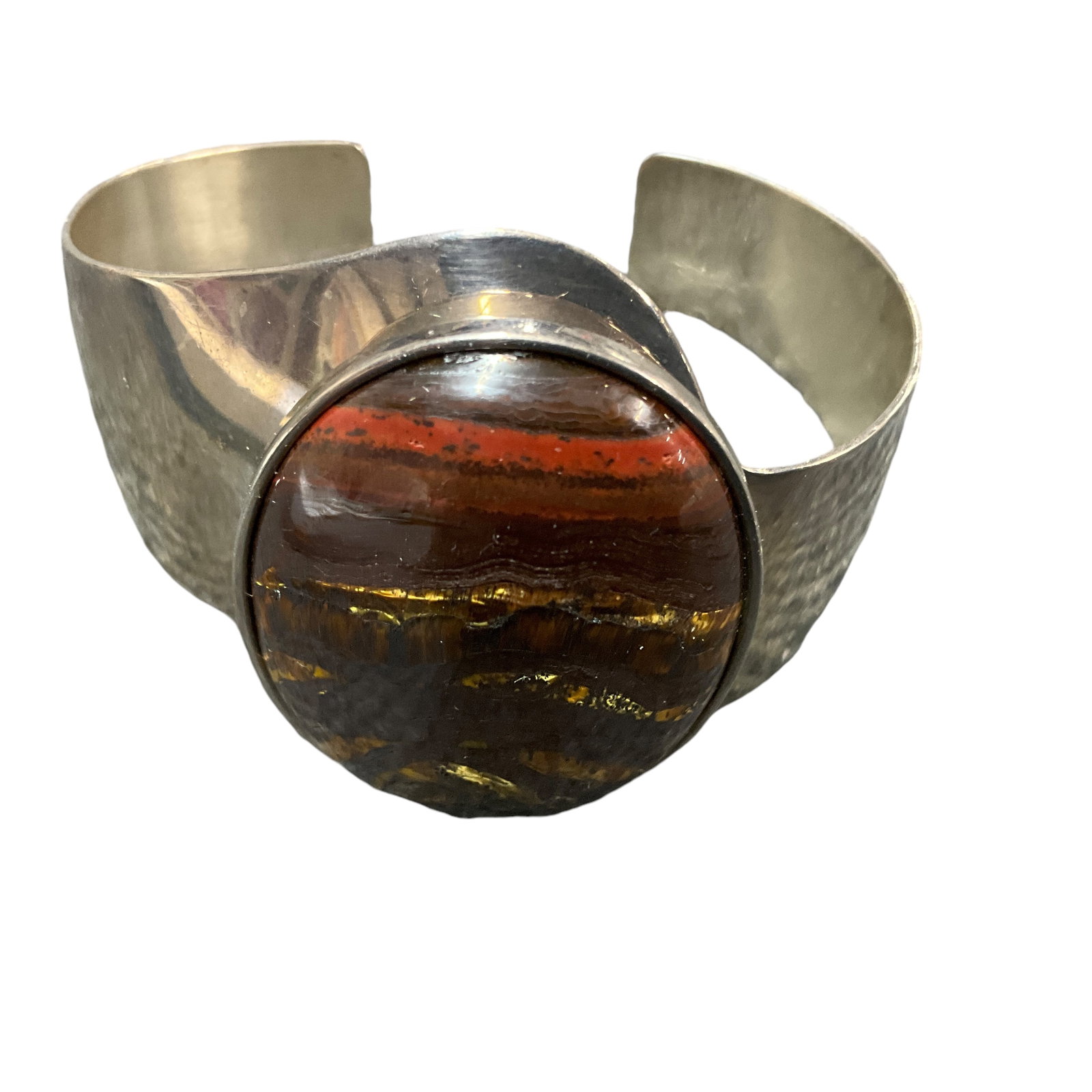 Southwestern Style Sterling and Tiger Eye Bracelet: Southwestern Style Sterling and Tiger Eye Bracelet- contemporary style offset band.