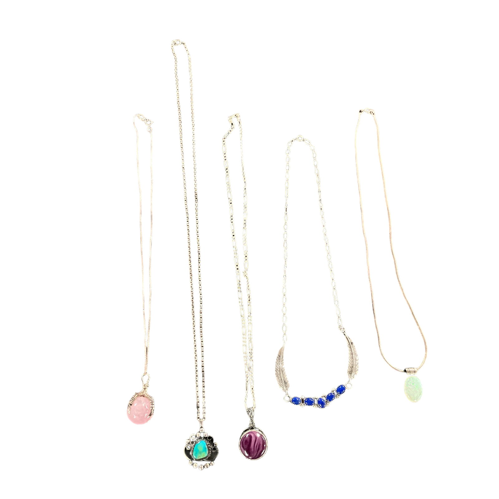 Sterling & Semi-precious Stone Pendant Necklaces: Sterling & Semi-precious Stone Pendant Necklaces- various stones, shapes and sizes. Chains from 12" to 24".