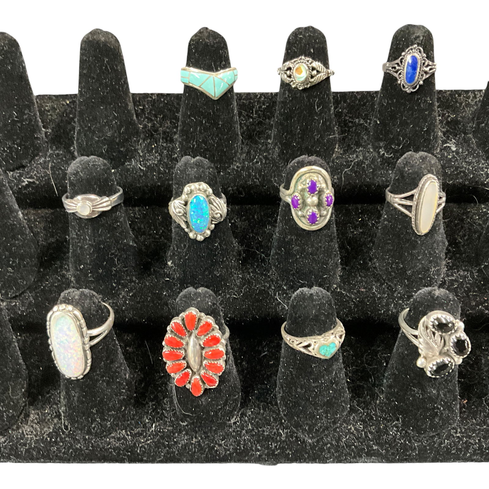 Lot of 10 Southwestern Style Sterling Rings- Size 4.25/4.5 (1 of 1)