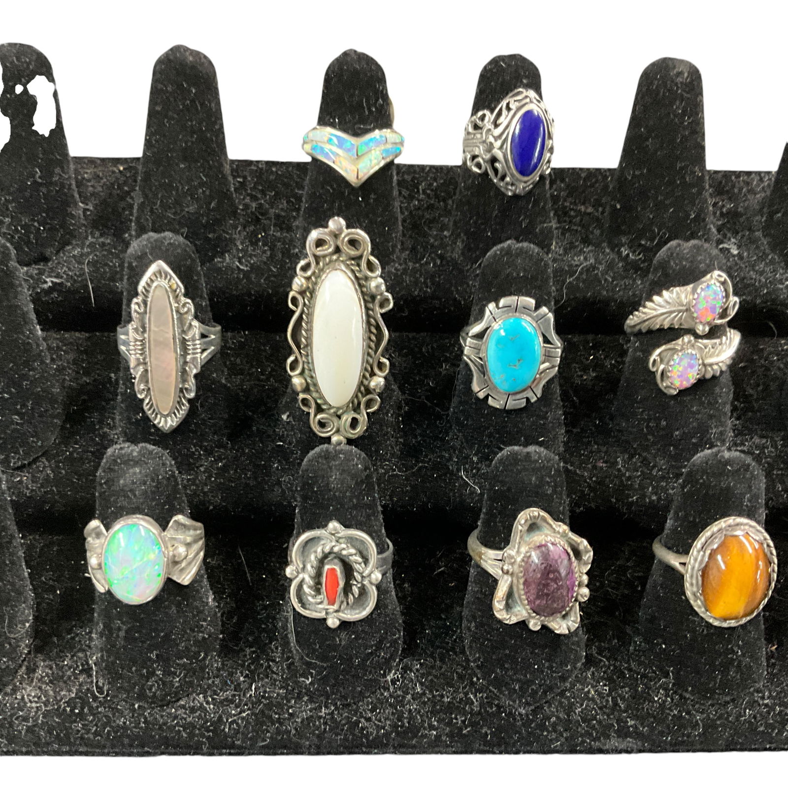 Lot of 10 Southwestern Style Sterling Rings- Size 6.5 (1 of 1)