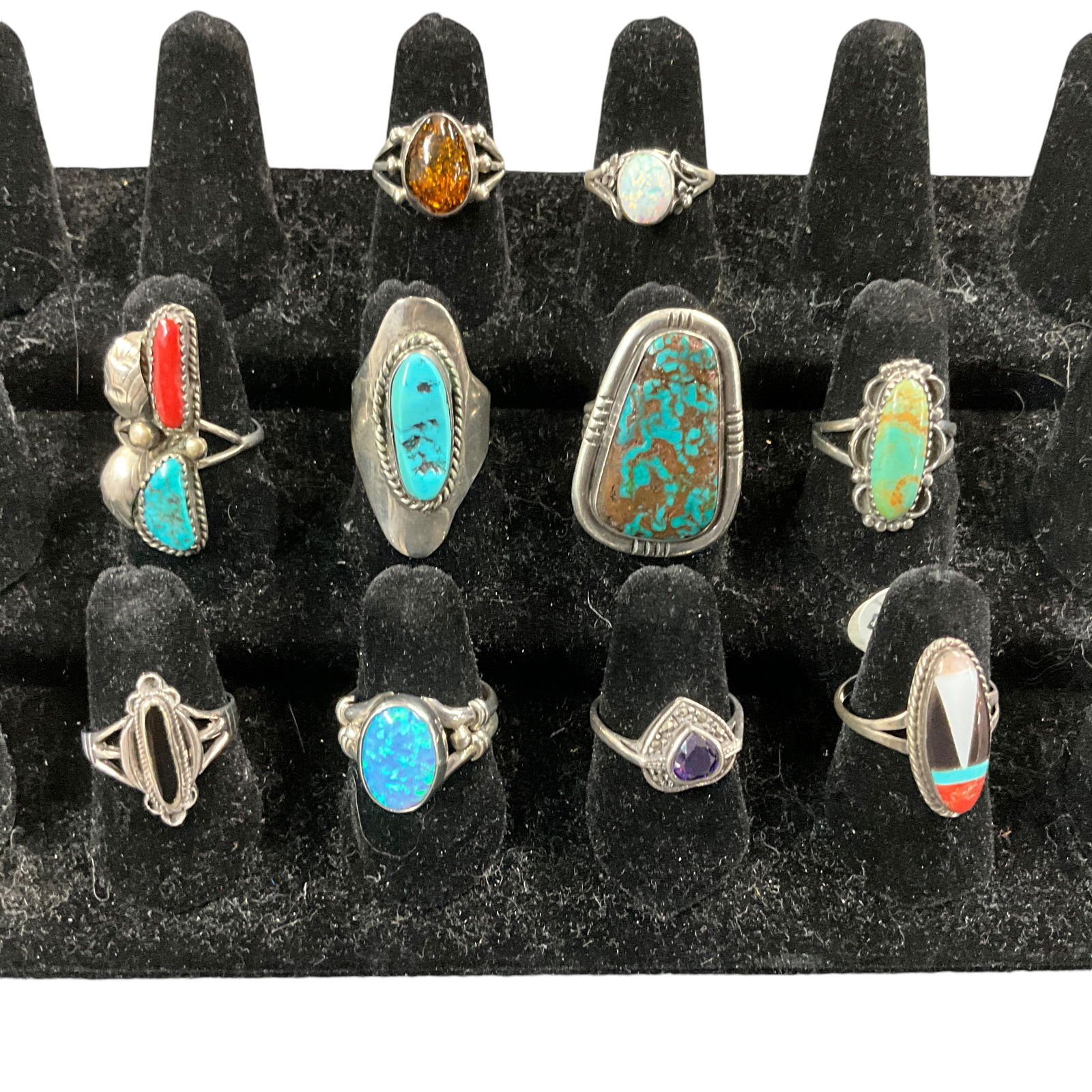 Lot of 10 Southwestern Style Sterling Rings- Size 7.25-7.5 (1 of 1)
