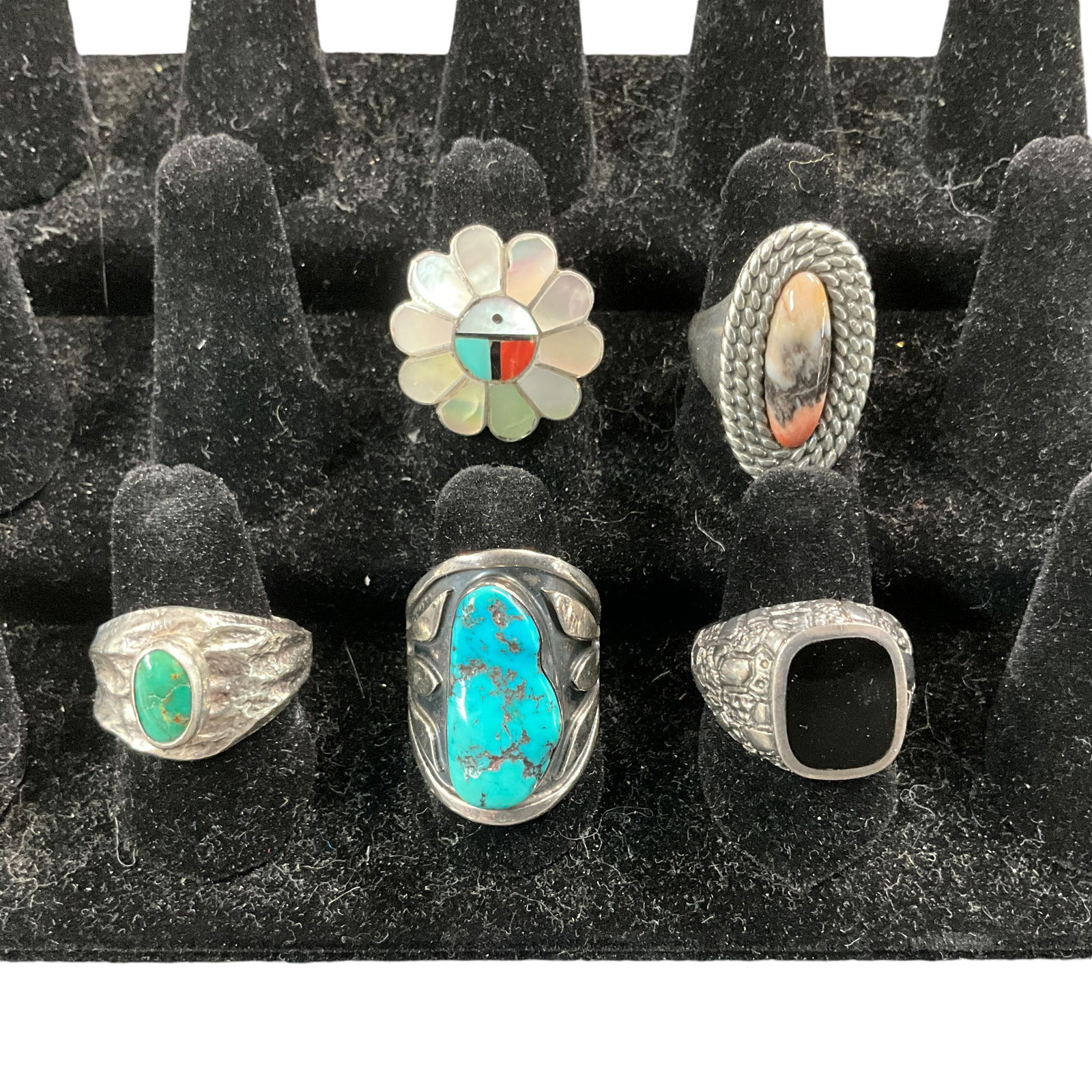 Lot of 5 Southwestern Style Sterling Rings- Size 8 (1 of 1)