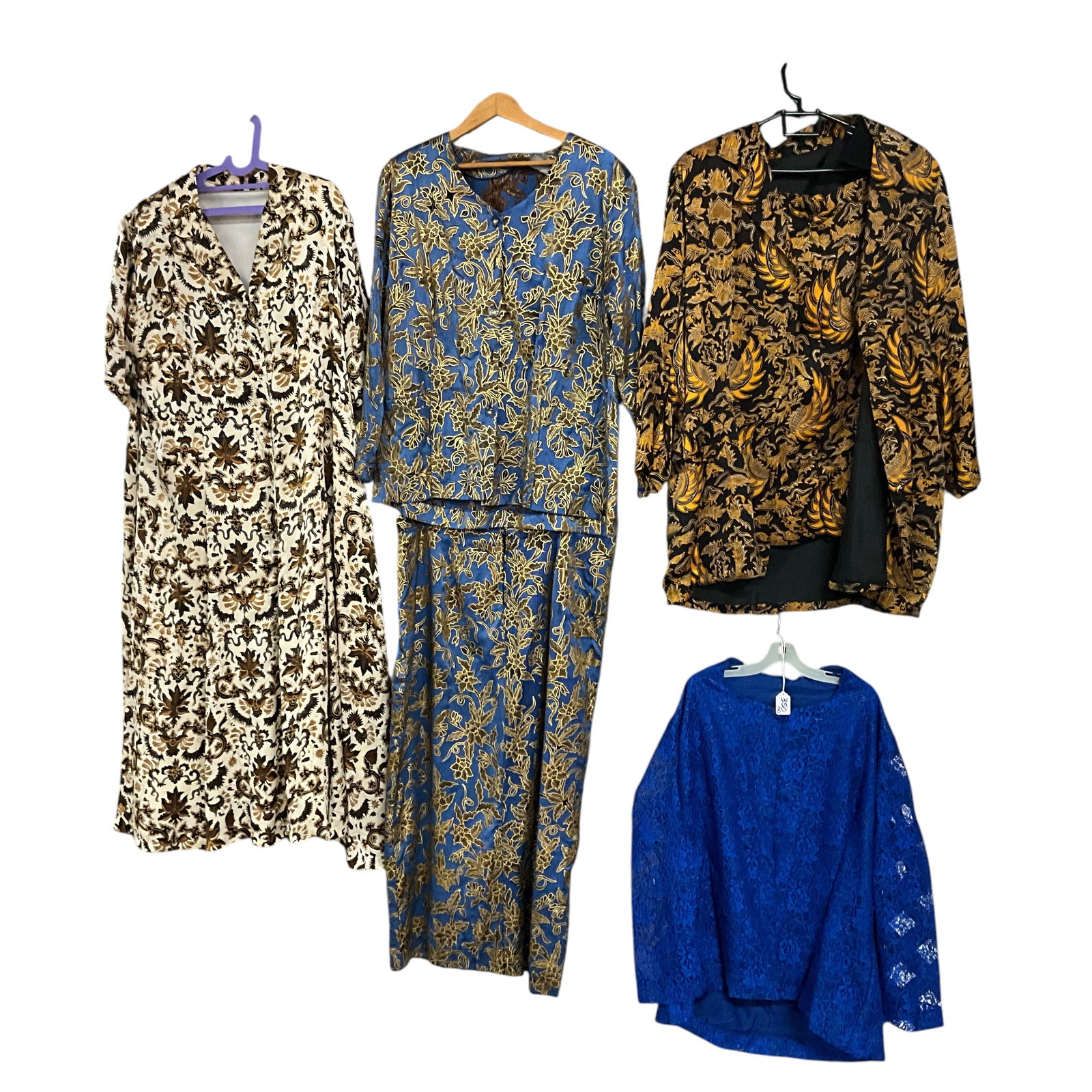 Two Indonesian Silk Ladies Suits, Brocade Jacket, and a silk dress, Size L (1 of 2)