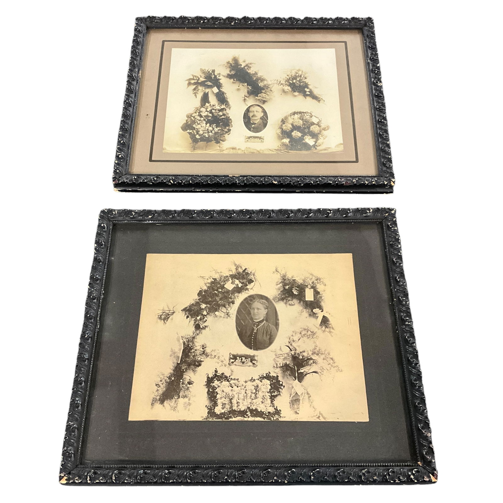 Pair Of Victorian Memorial Funeral Pictures (1 of 3)