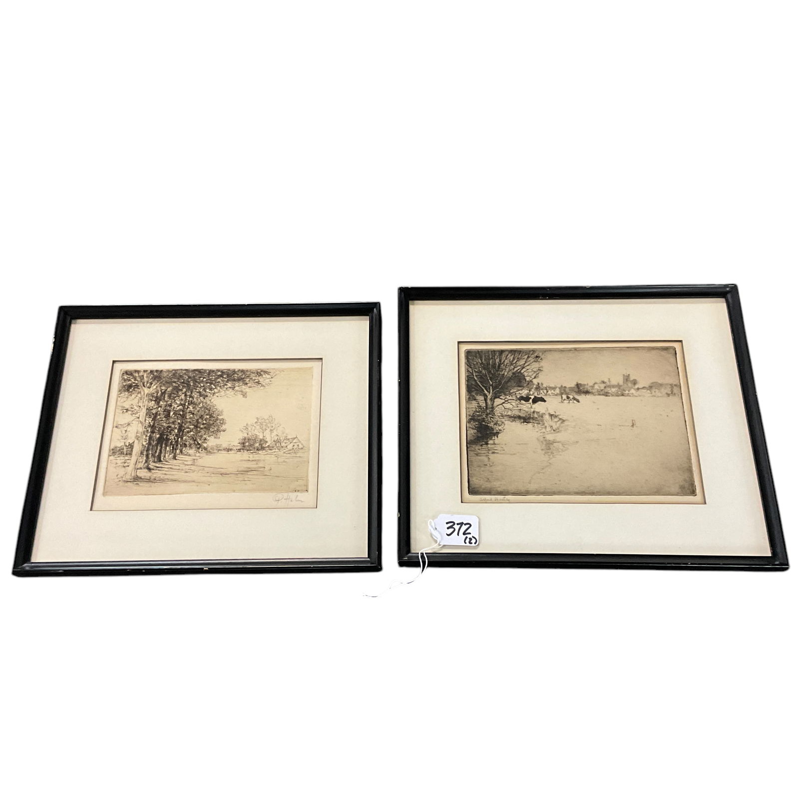 Pair of Original Etchings, P. Hahn, Alfred Hartley (1 of 1)