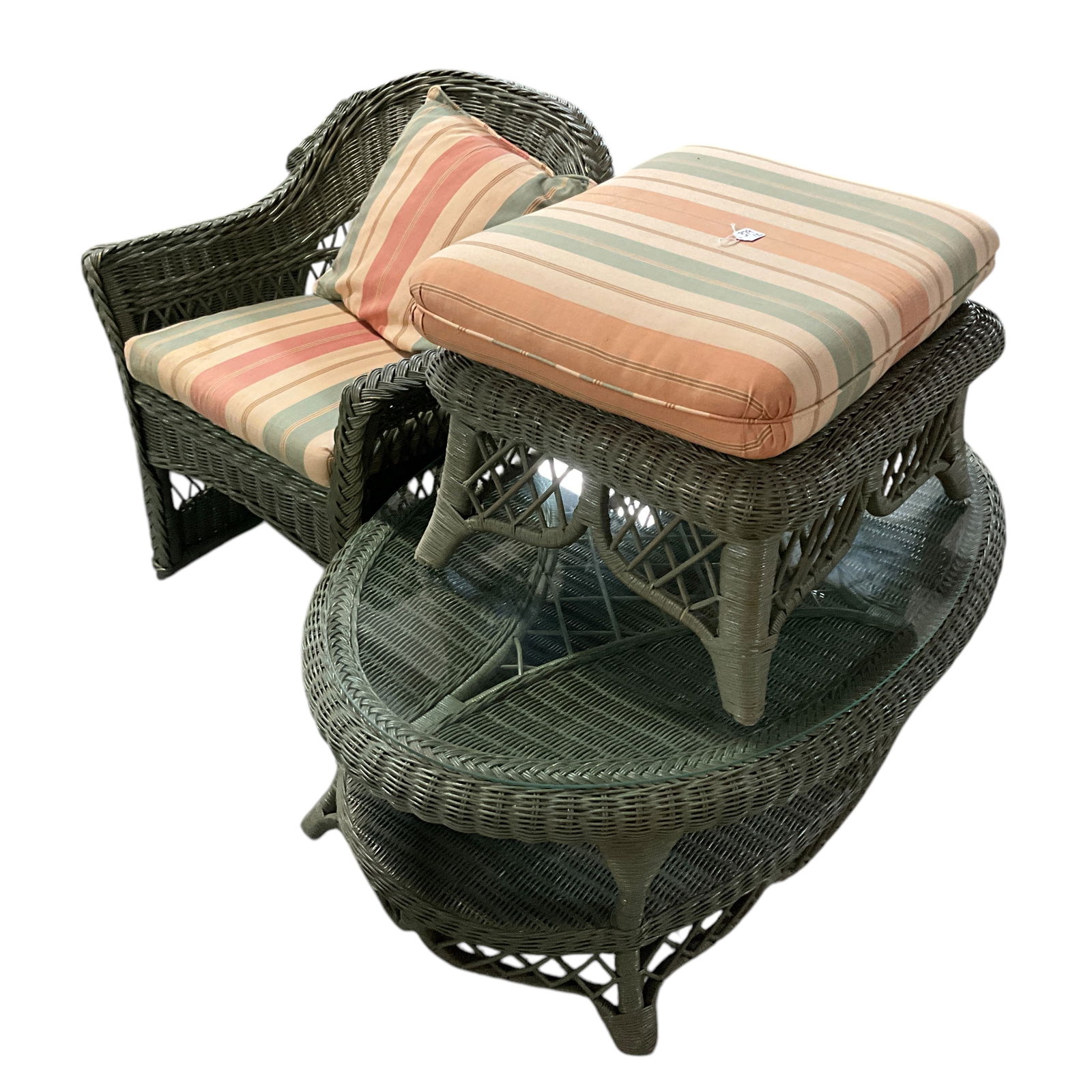 Wicker Arm Chair, Coffee Table, Ottoman (1 of 1)
