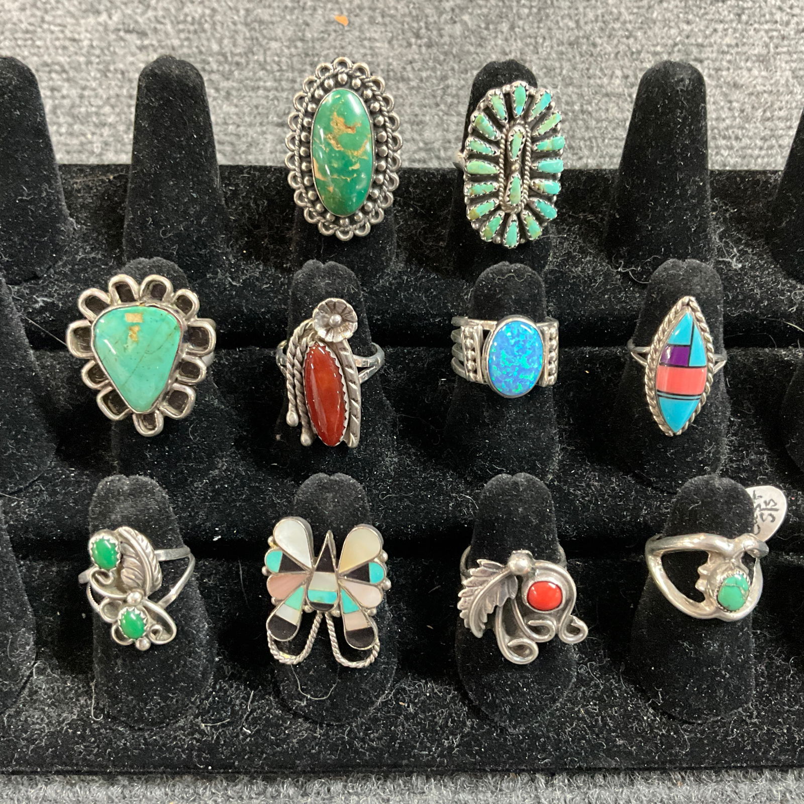 Lot of Ten Southwestern Style Sterling Rings, Size 6 (1 of 2)