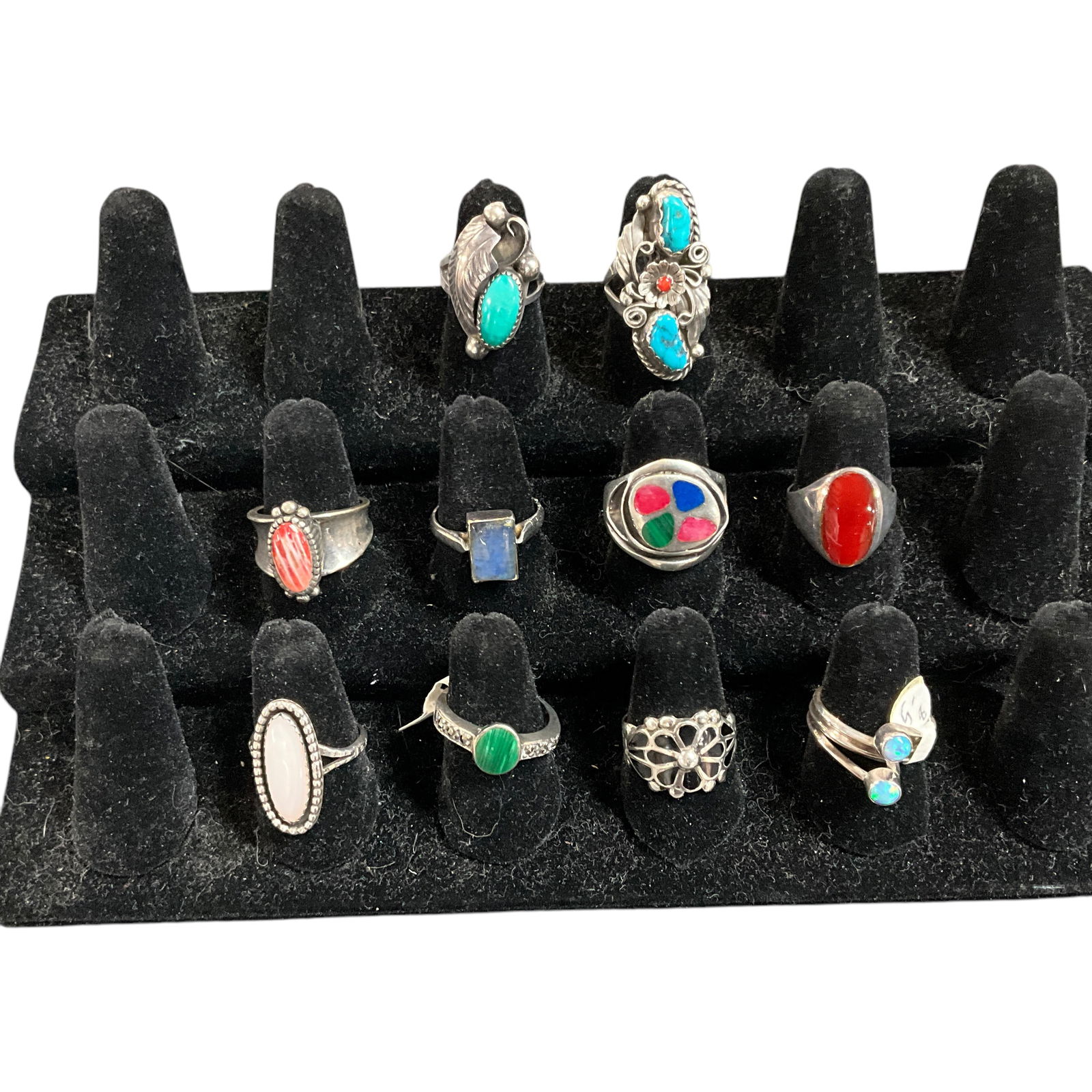 Lot of Ten Southwestern Style Sterling Rings, Size 8 (1 of 2)