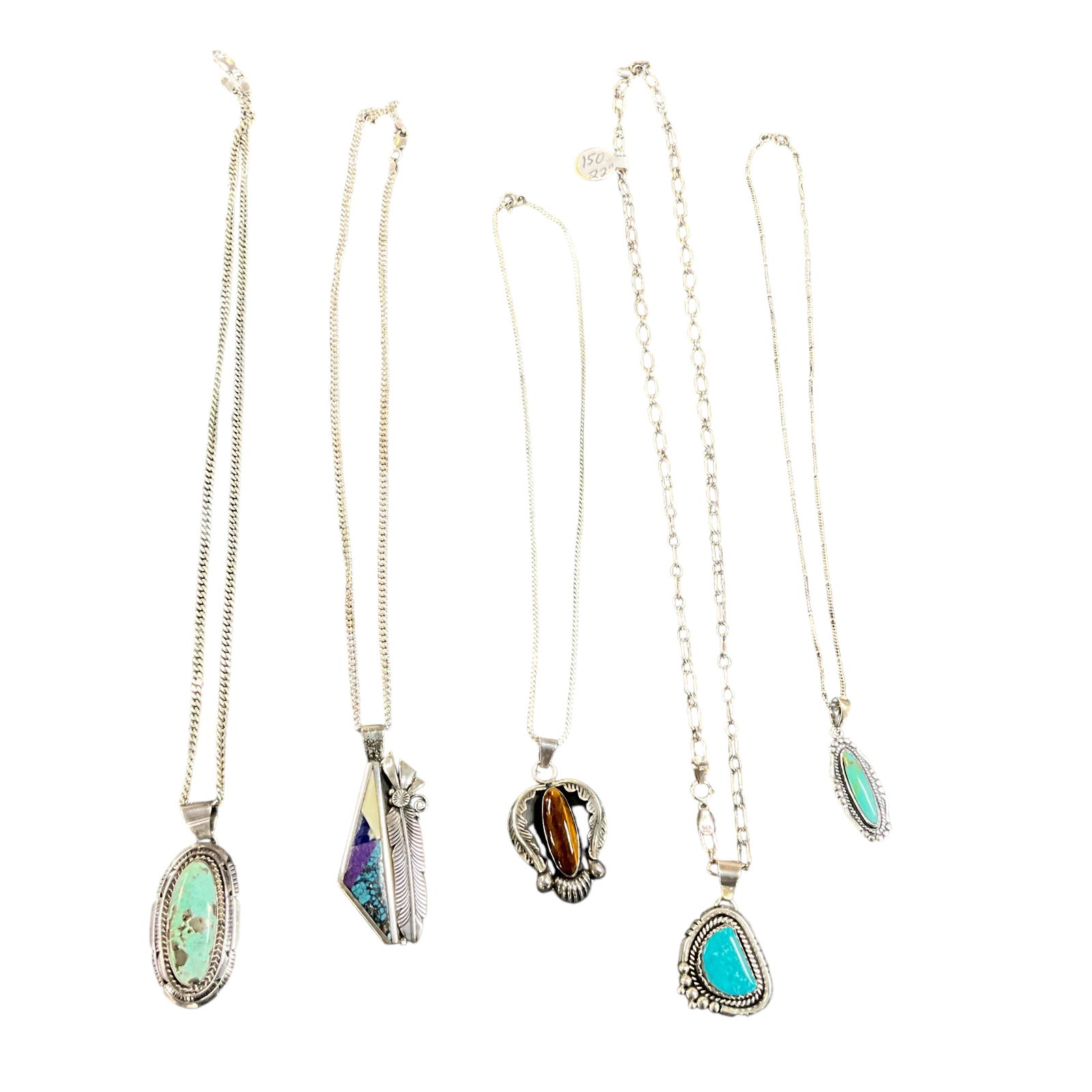 Lot of Five Southwestern Style Sterling Pendant Necklaces (1 of 2)