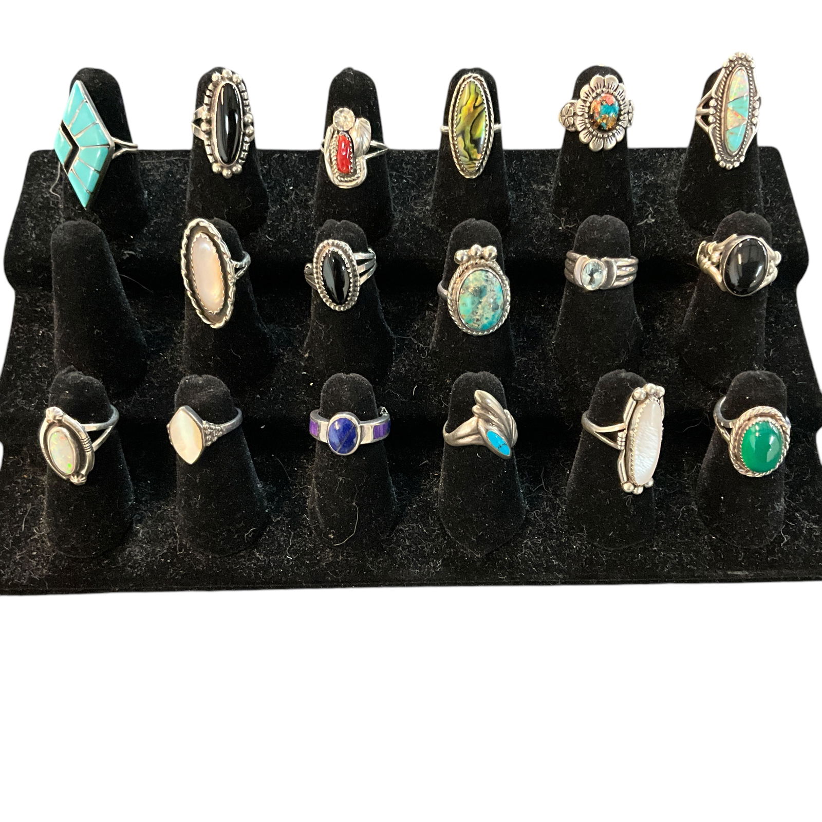 Group of 17 Southwestern Sterling Rings, Size 6-6.5 (1 of 1)