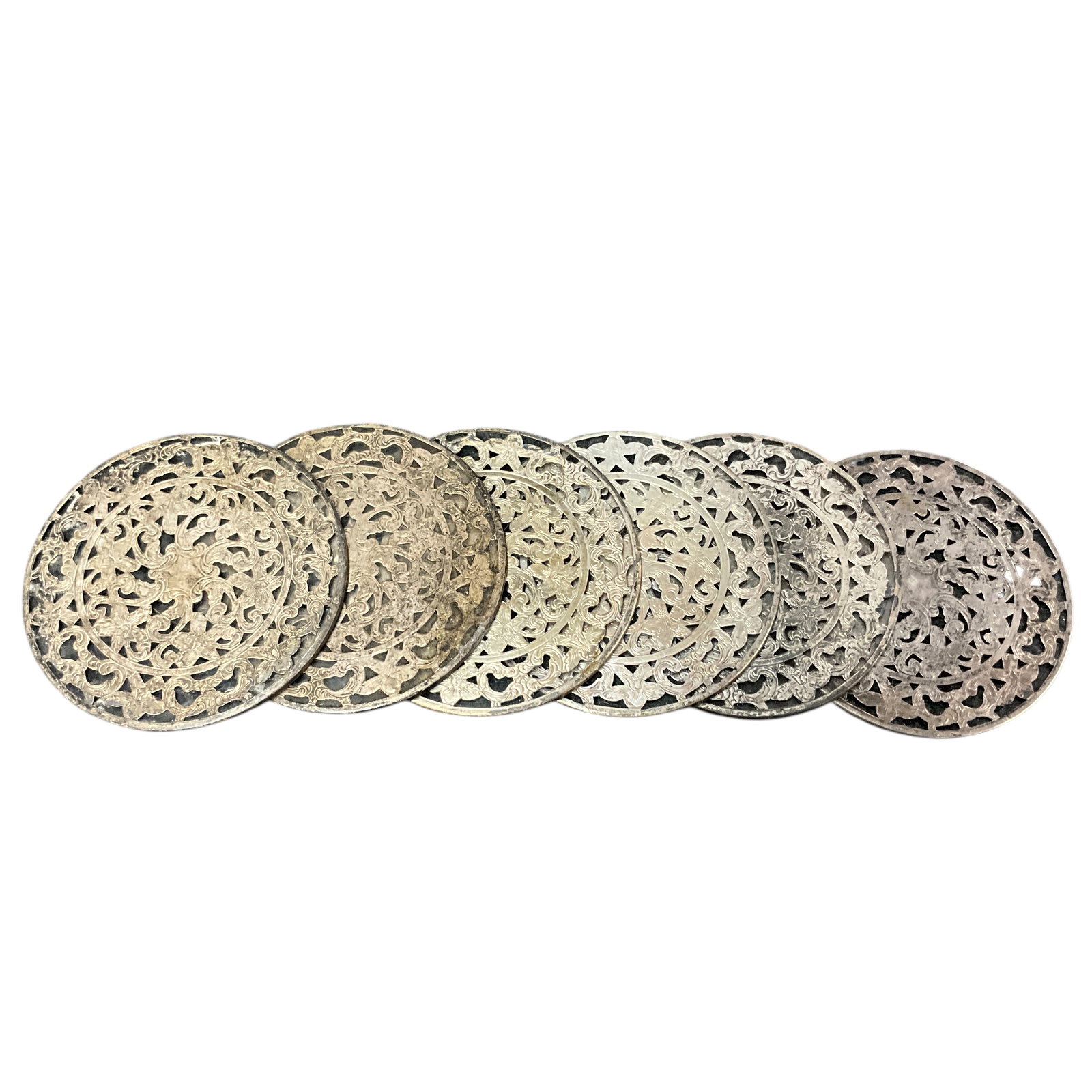 Set of Six Sterling & Glass Wine Coasters: Set of Six Sterling & Glass Wine Coasters, approx. 3" in diameter