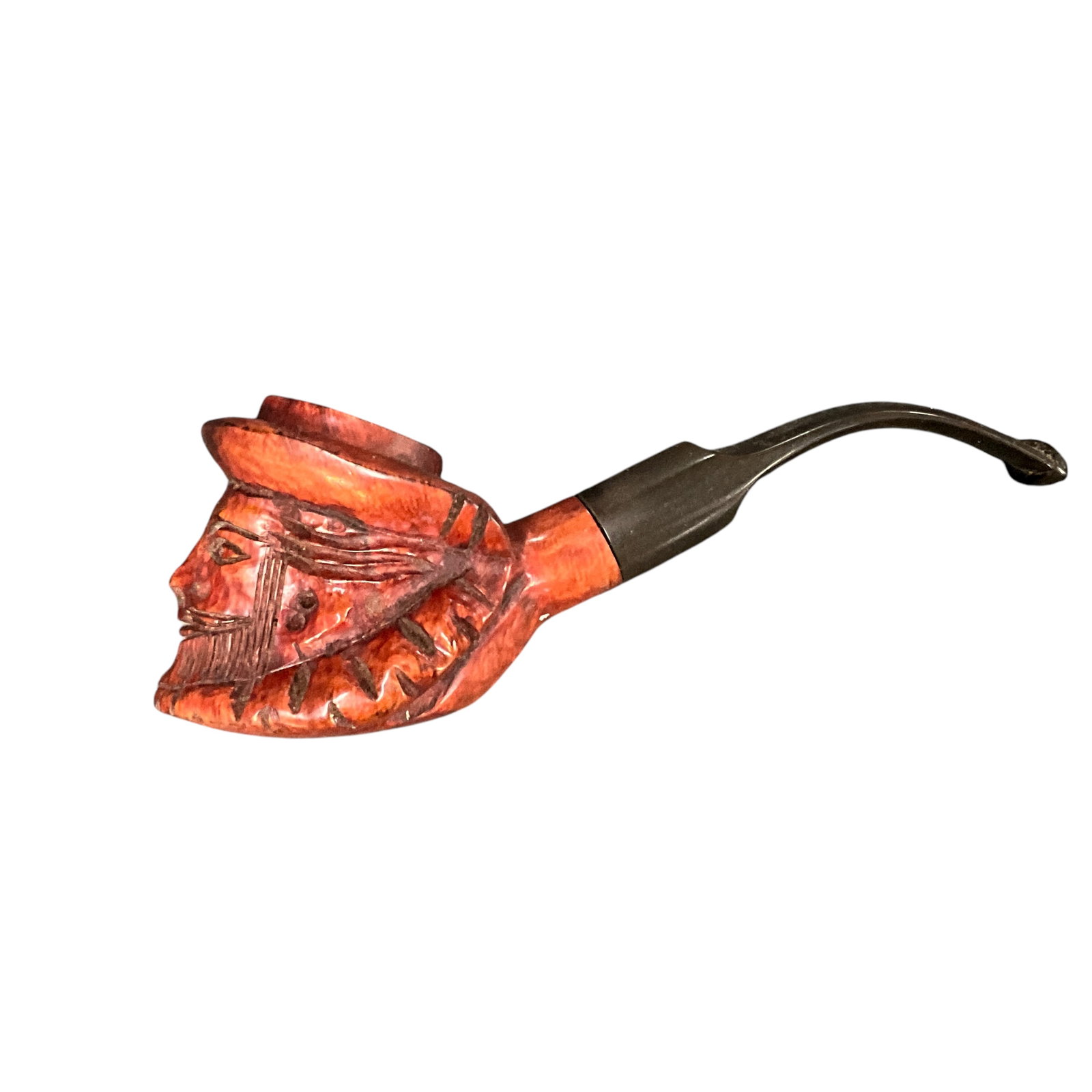 Folk Art Carved Smoking Pipe with Sir Walter Raleigh(?) Head (1 of 4)