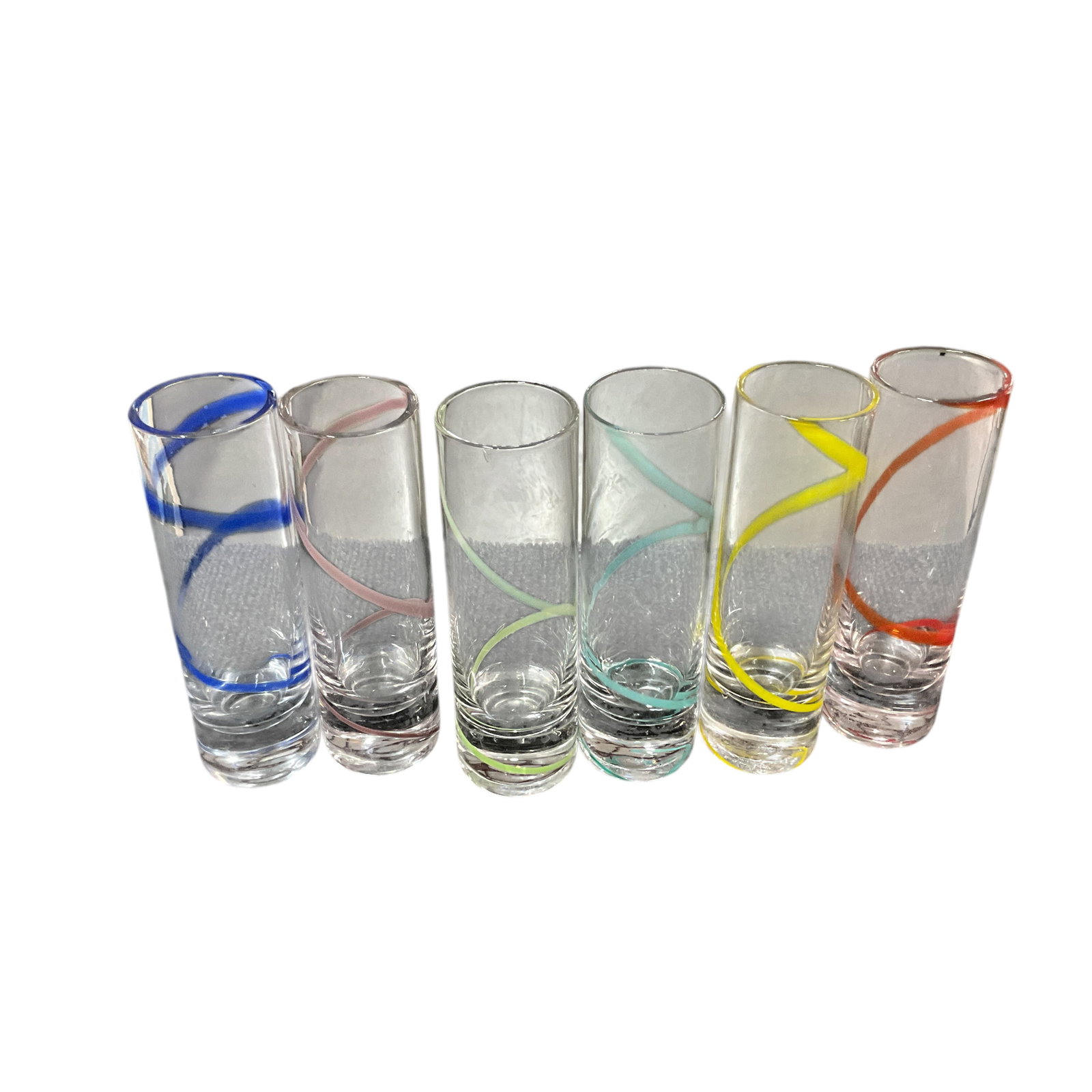 Set of Six Mikasa "Cheers" Shot Glasses: Set of Six Mikasa "Cheers" Shot Glasses- Enamel decorated. Approx. 4.75" tall.