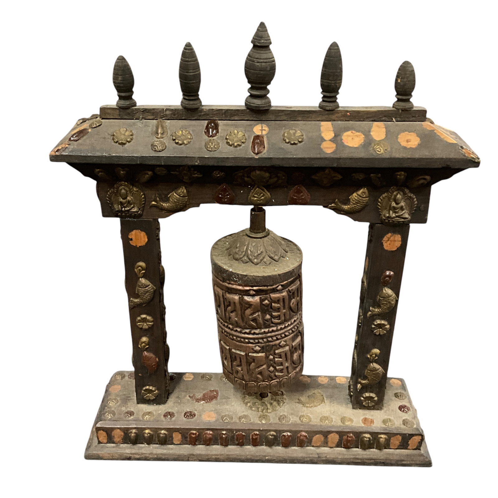 Tibetan Prayer Wheel: Tibetan Prayer Wheel, approx. 9.25" wide, and 12.5" tall.