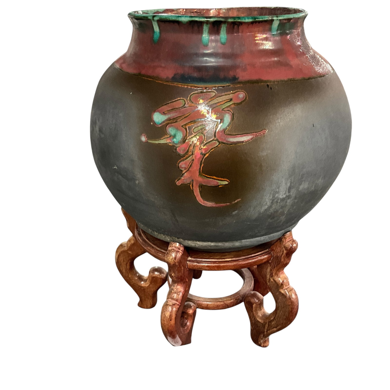 Tony Evans (American, 20th Century) Large Raku Asian Inspired Urn on Stand (1 of 6)