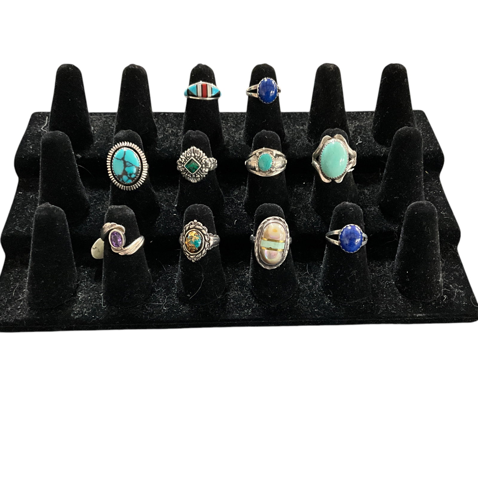 Group of 10 Southwestern Sterling Rings, Size 5-5.75 (1 of 1)