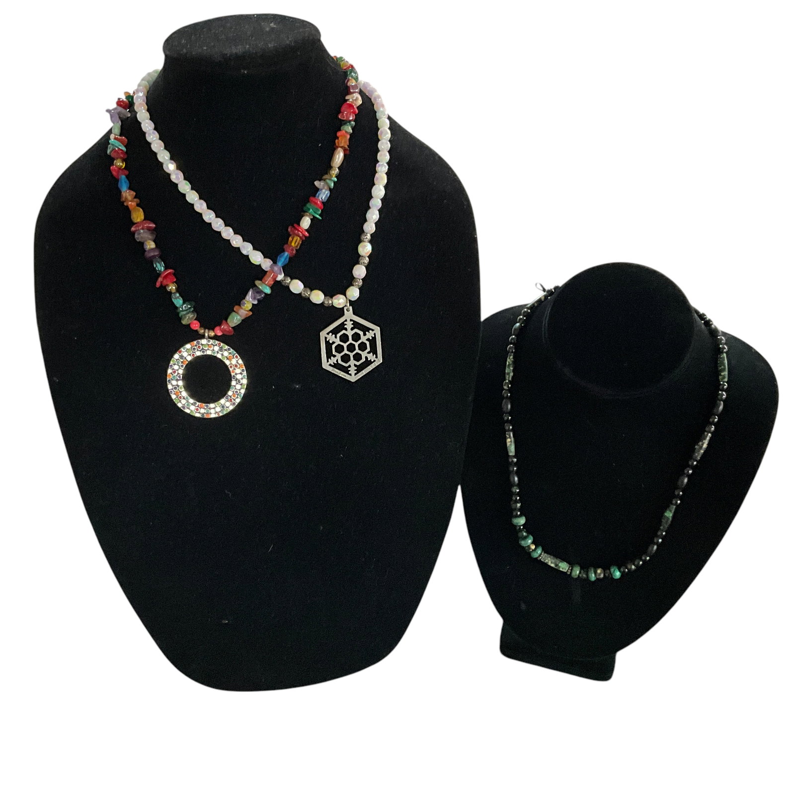 Three Colorful Necklaces: Three Colorful Necklaces, with natural or man-made stones. 18" length