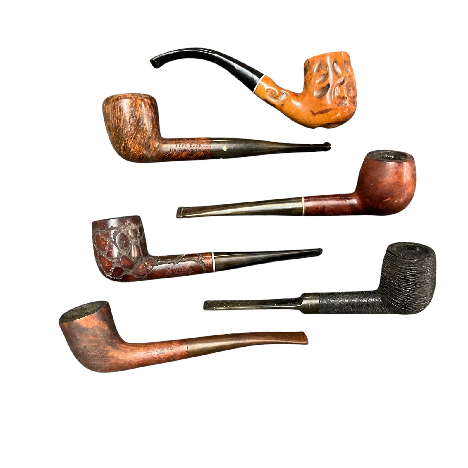 Group of Six Wooden/Briar Smoking Pipes (1 of 7)