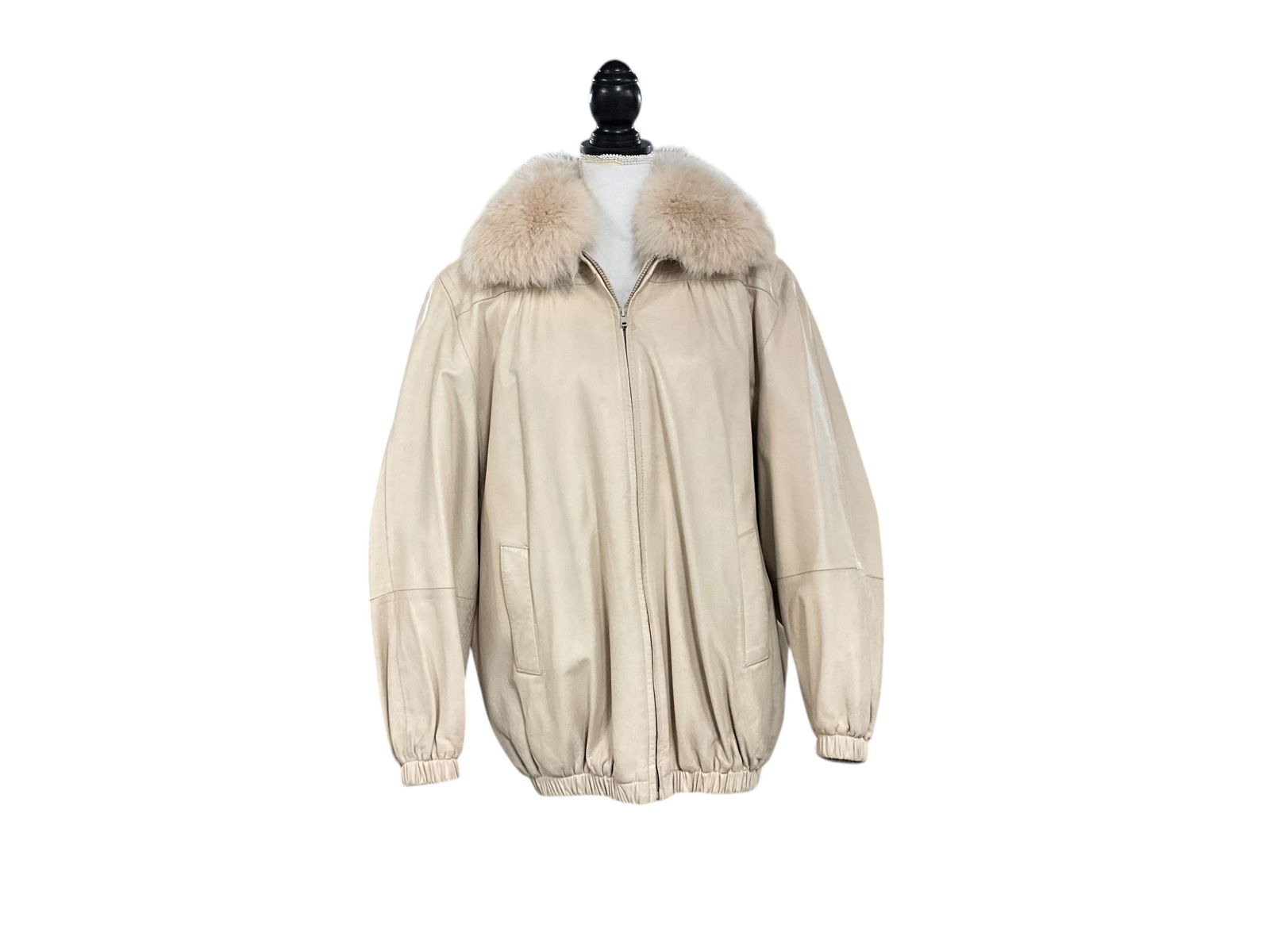 Ladies Cream Leather Jacket with Fur collar and Lining (1 of 3)