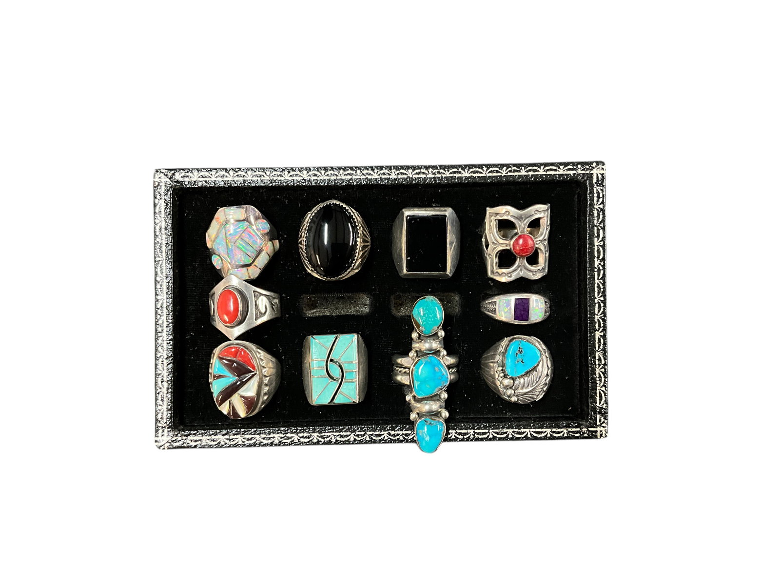 Group of 9 Southwestern Sterling Rings, Size 10+ (1 of 3)