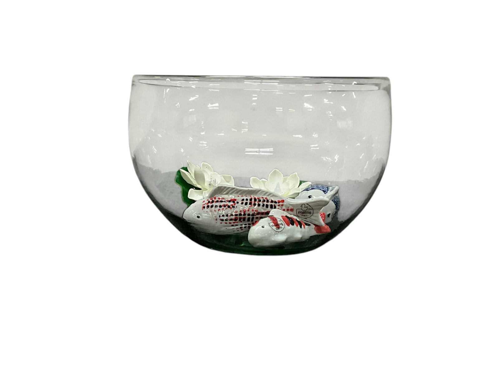 Blown glass Fishbowl, with Ceramic Fish and Floating Lilly Pads (1 of 3)