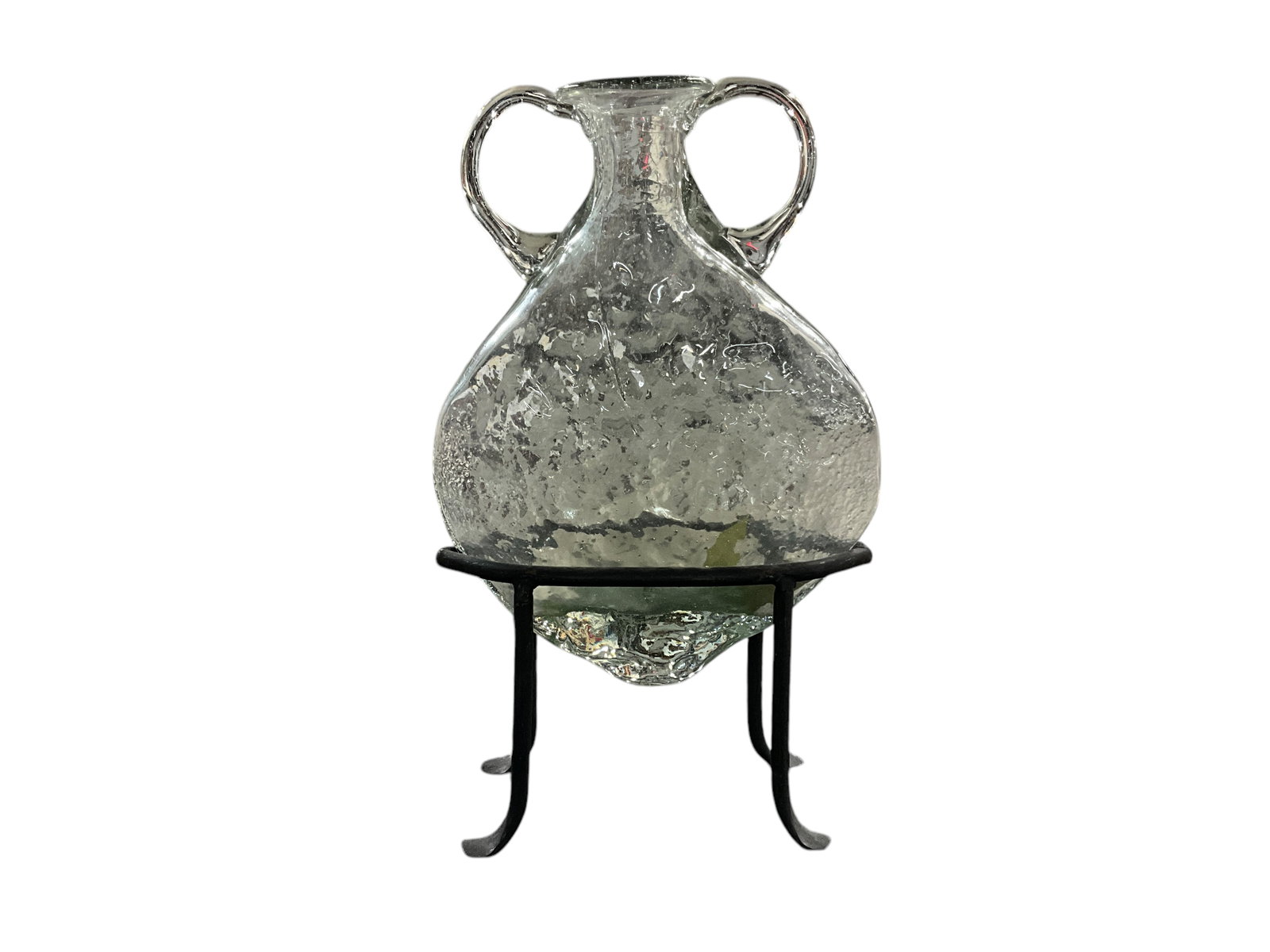 Blown Glass Amphora Style Vase in an Iron Stand. (1 of 3)