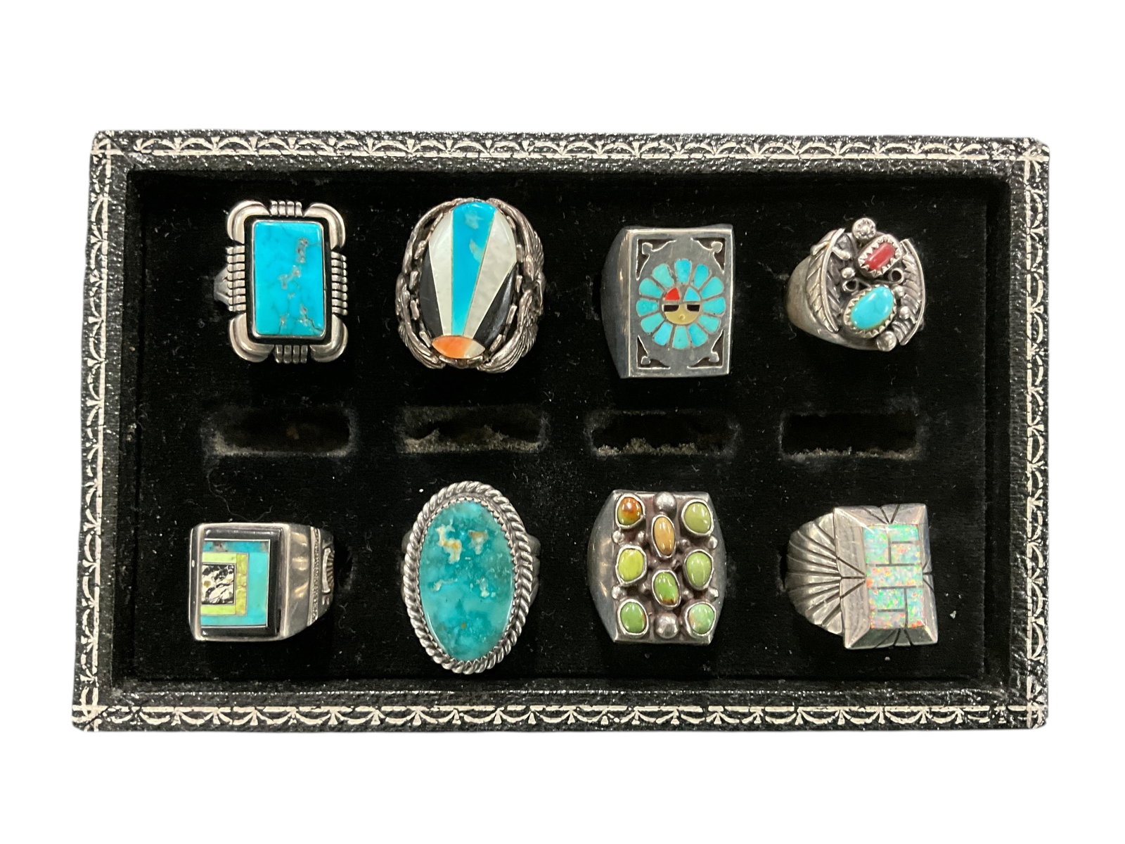 Group of 8 Southwestern Sterling Rings, Size 9 (1 of 7)