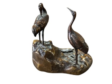Bronze Sculpture With Cranes and Tortoise