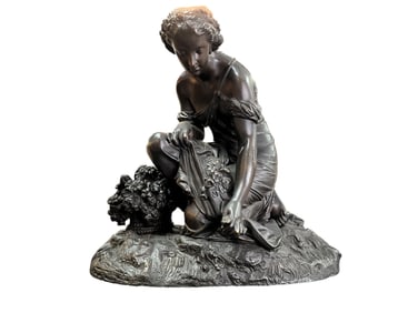 Bronze Sculpture- Girl Picking Flowers