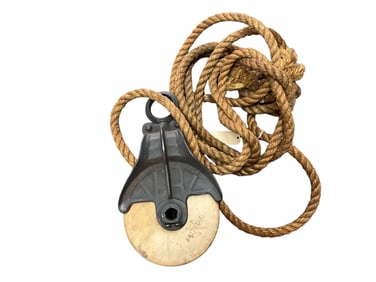 Wooden Pulley/Iron Hanger, with 3/4" Rope