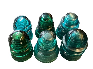 Group of 6 Antique Glass Electrical Insulators- Hemingray, Brookfield