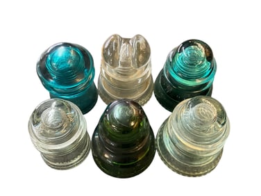 Group of 6 Antique Glass Electrical Insulators- Hemingray
