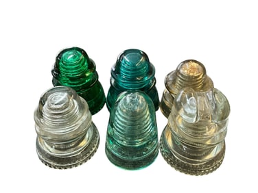 Group of 6 Antique Glass Electrical Insulators- Hemingray, Whitall Tatum