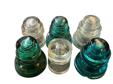 Group of 6 Antique Glass Electrical Insulators- Hemingray