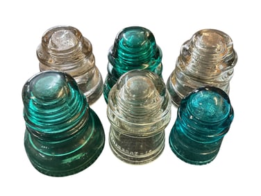 Group of 6 Antique Glass Electrical Insulators- Hemingray, Dominion